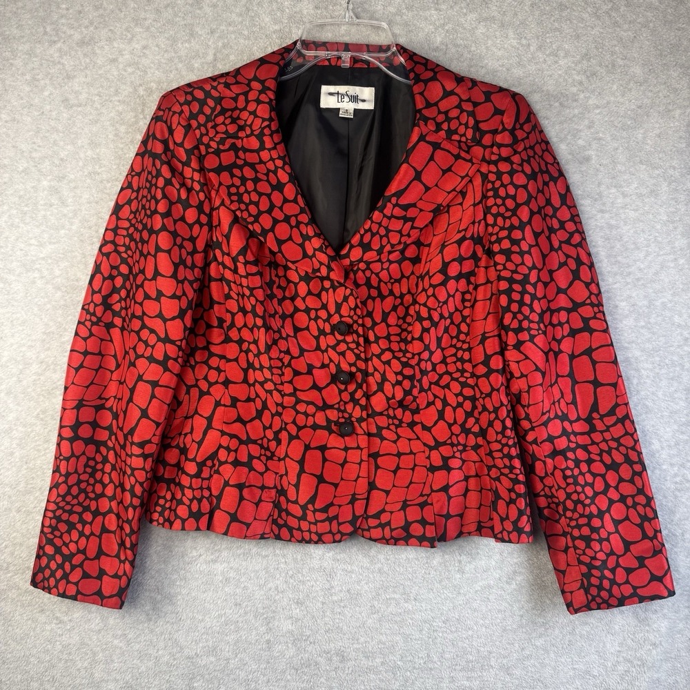 Le Suit Red And Black Blazer 4 Black Buttons On front Rhinestones Womens 8